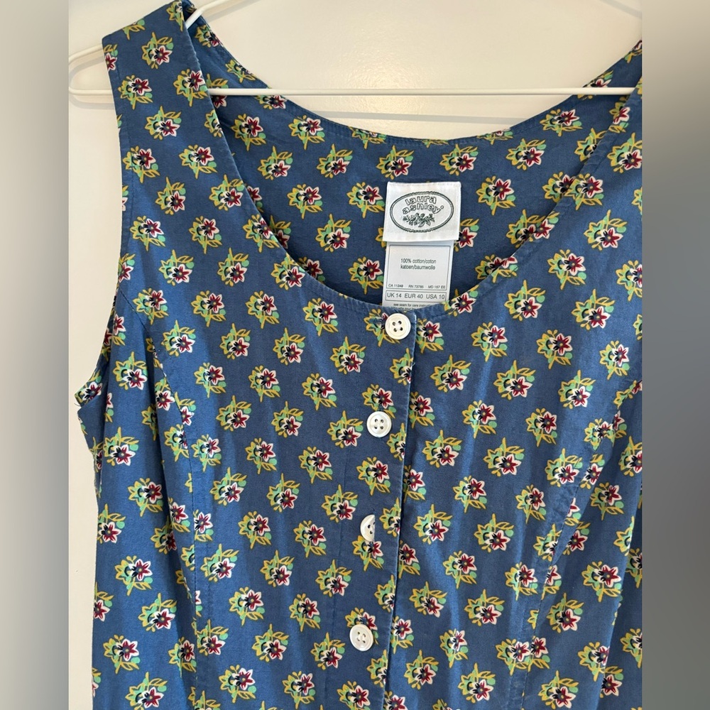 Vintage Laura Ashley Floral Blue Sleeveless Dress